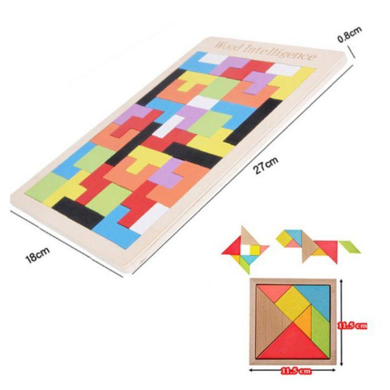 Đồ chơi xếp hình phát triển trí tuệ Montessori Tetris bằng gỗ