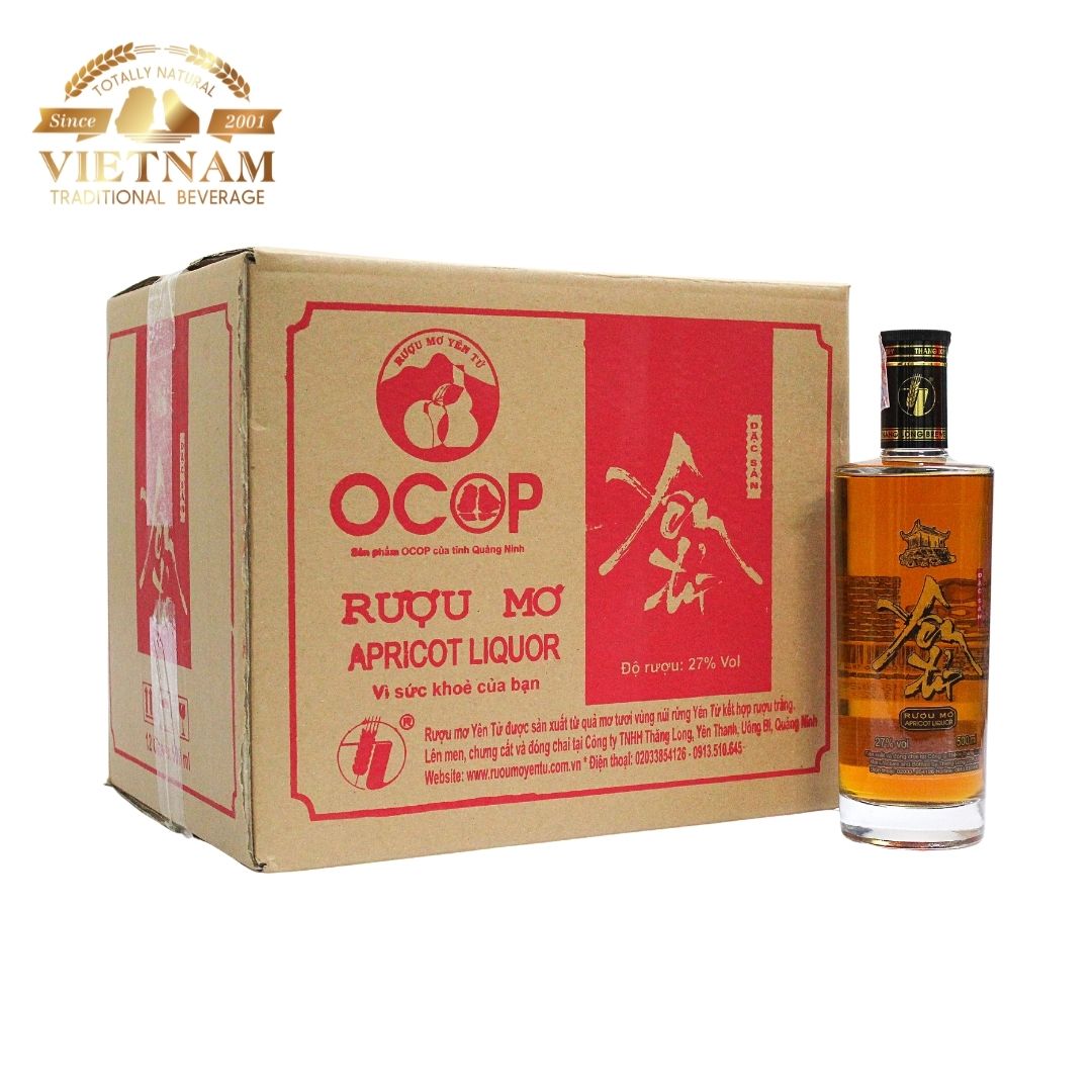 Thùng Rượu Mơ Yên Tử 27% Vol - 12 Chai Thủy Tinh 500ml