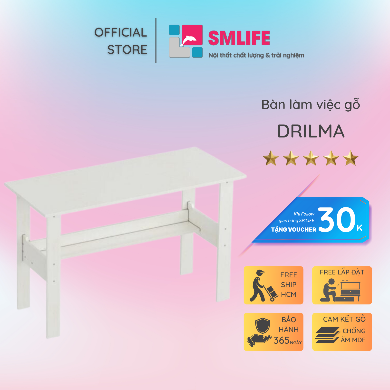 Bàn làm việc giá rẻ nhỏ gọn SMLIFE Drilma