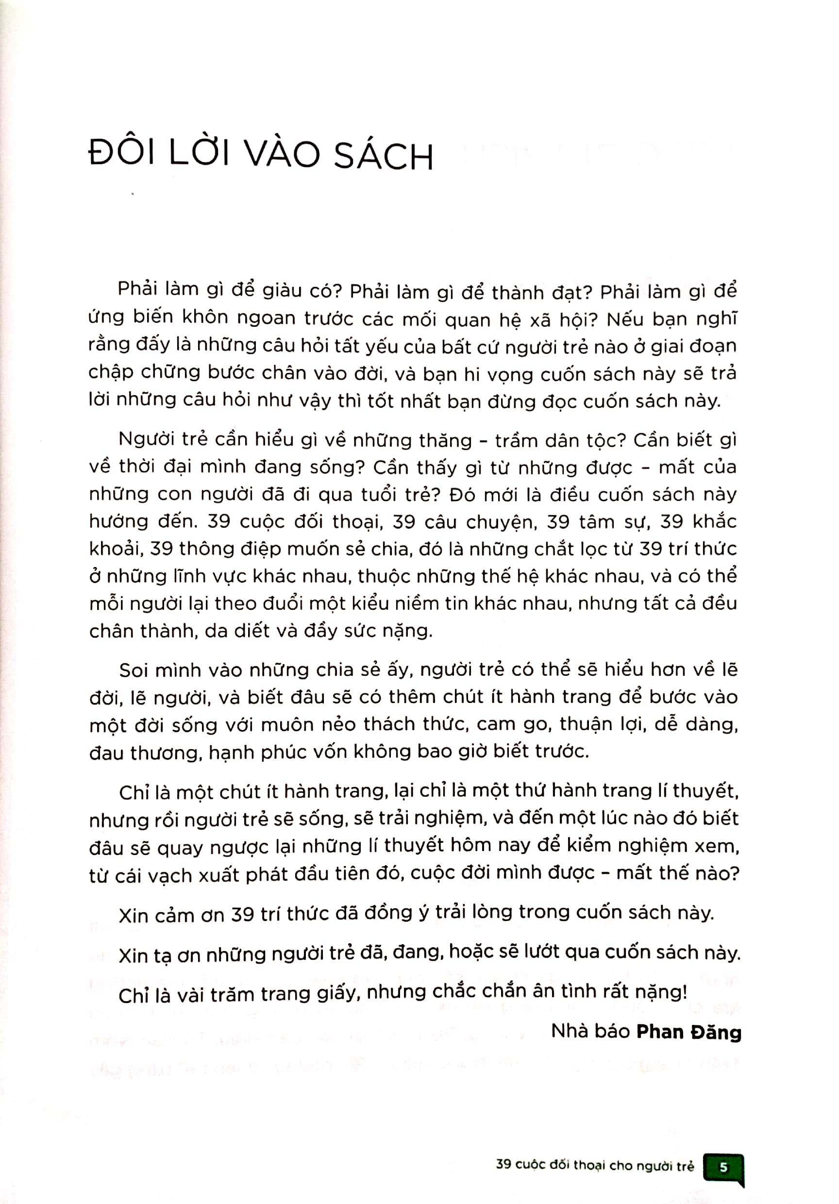 39 CUỘC ĐỐI THOẠI CHO NGƯỜI TRẺ - Nhà báo Phan Đăng -