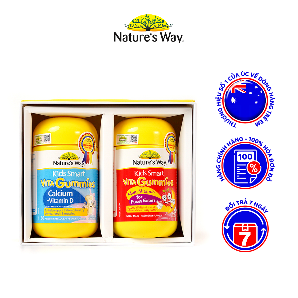 Combo 2 Kẹo Dẻo Cho Bé Nature's Way Kids Smart Vita Gummies Calcium + Vitamin D Và Multi Vitamin for Fussy Eaters