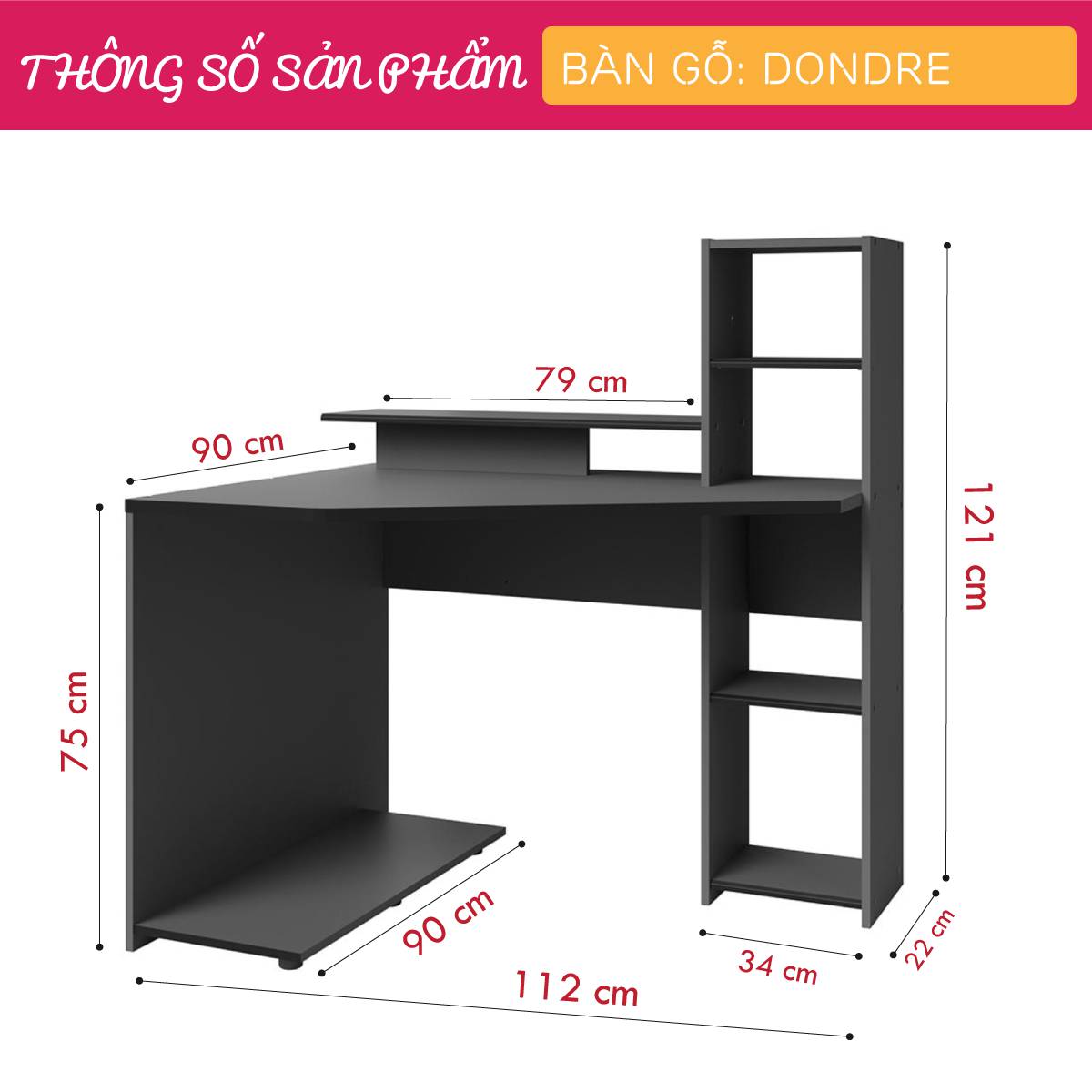 Bàn làm việc, bàn học gỗ hiện đại SMLIFE Dondre | Gỗ MDF dày 17mm chống ẩm | D112xR90xC121cm