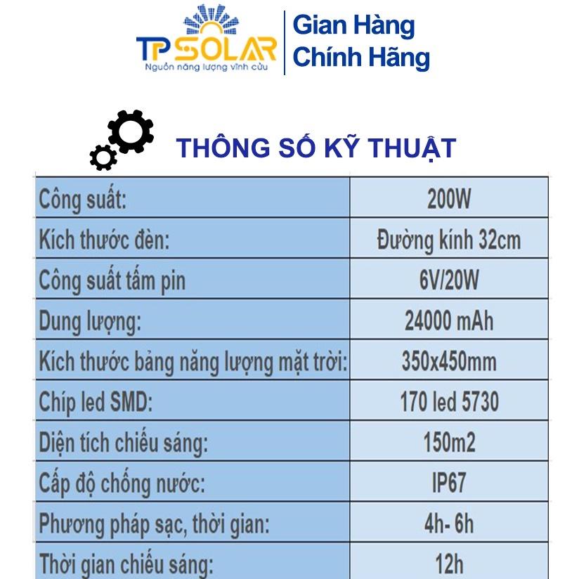 Đèn Áp Trần Năng Lượng Mặt Trời TP Solar TP-A200N Công Suất 200W Chống Nước IP67, Bảo Hành 3 Năm