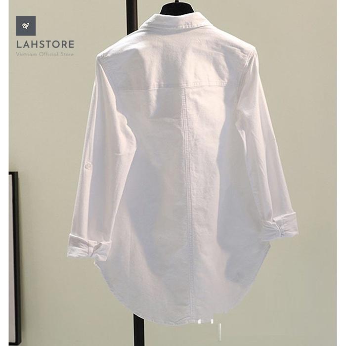 Áo sơ mi nữ cổ đức form rộng vải cotton LAHSTORE phong cách công sở Hàn Quốc