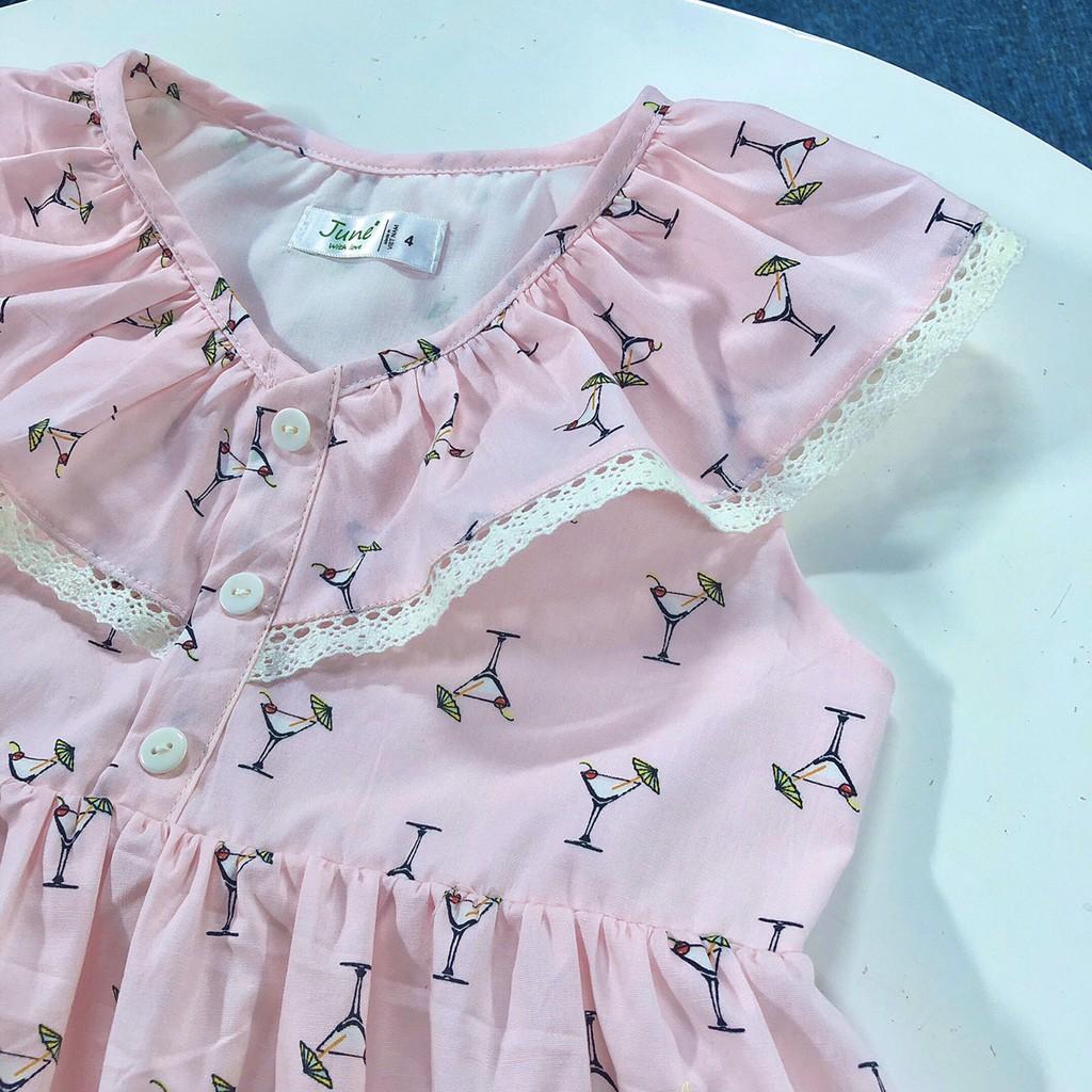 Đầm hồng nhạt cổ nhún ren họa tiết ly cocktail | 2Y-6Y