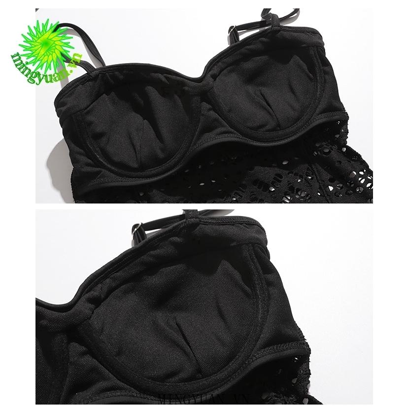 Hollow black woman bikini one-piece bikini swimwear with skirt