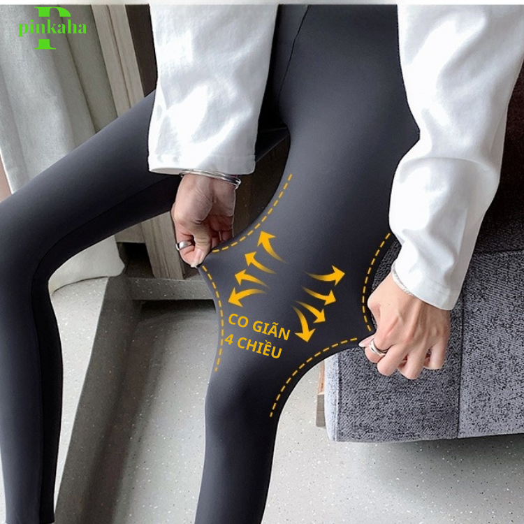 Quần Legging Nữ Dài Cạp Cao Đẹp Cao Cấp PINKAHA Nâng Mông Vải Thun Cotton Siêu Co Giãn 4 Chiều Ôm Sát