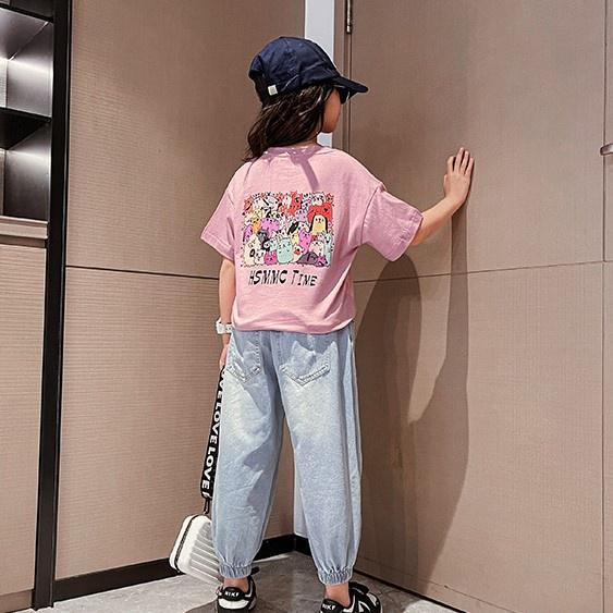 BV53 Size140-170 Đồ bộ bé gái, áo thun + quần jean Thời trang trẻ Em hàng quảng châui