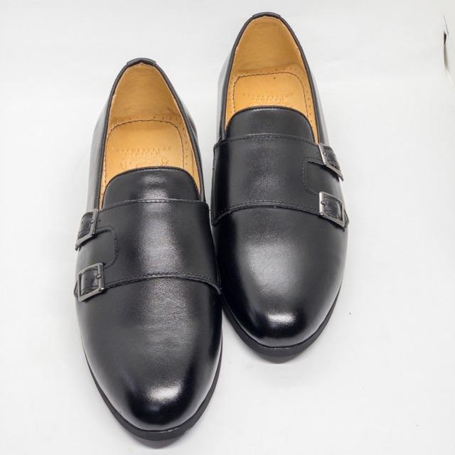 Giầy lười công sở nam cao cấp Double Monk strap da bò tấm siêu đẹp Tomshoes