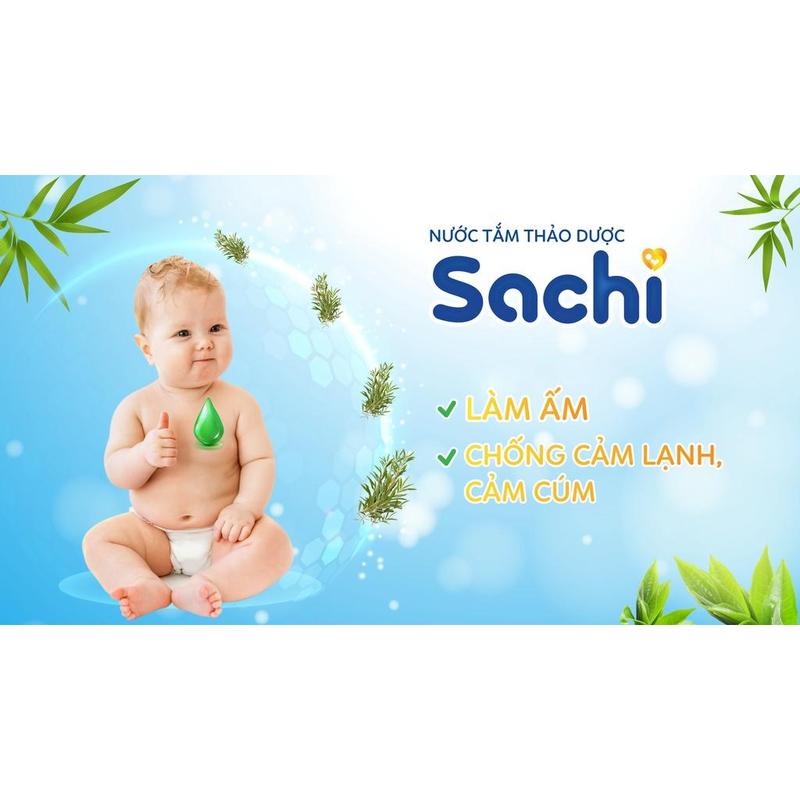 Combo 3 Nước Tắm Thảo Dược SACHI Ngừa Rôm Sảy, Cảm Lạnh Cho Bé Lọ 250ml - Tặng 1 Gạc Răng Miện Sachi
