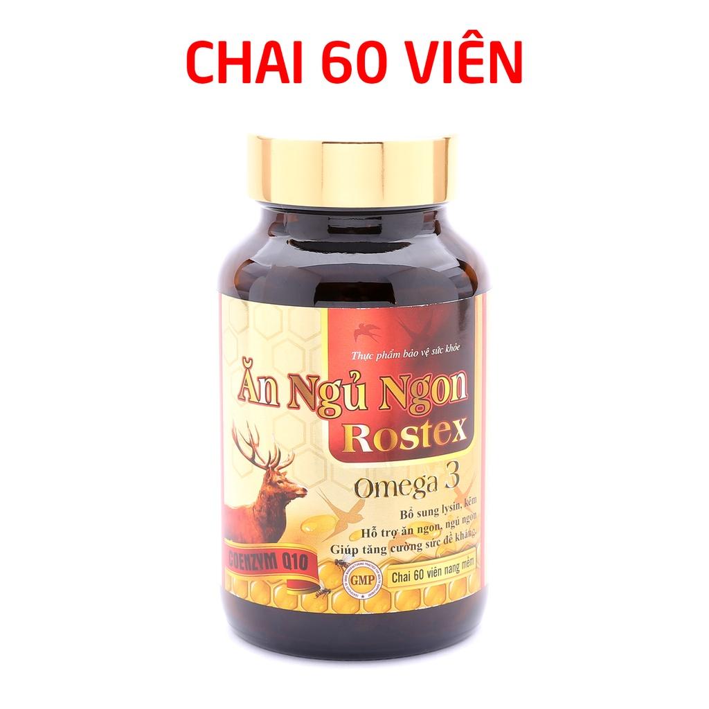 Viên Ăn Ngủ Ngon Rostex Omega 3, lysin, kẽm tăng sức đề kháng, tăng sức khỏe - Chai 60 viên (mẫu ngẫu nhiên)