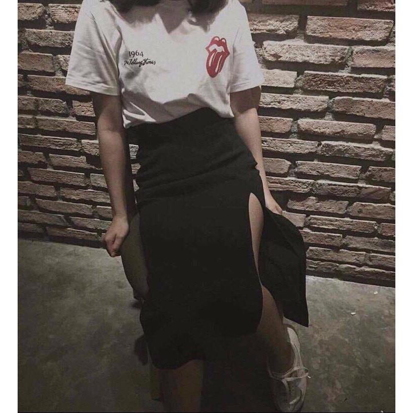 Chân Váy midi xẻ tà siu xinh chất tuyết cát bay bay cạp chun thời trang Banamo Fashion chân váy midi xẻ tà 592