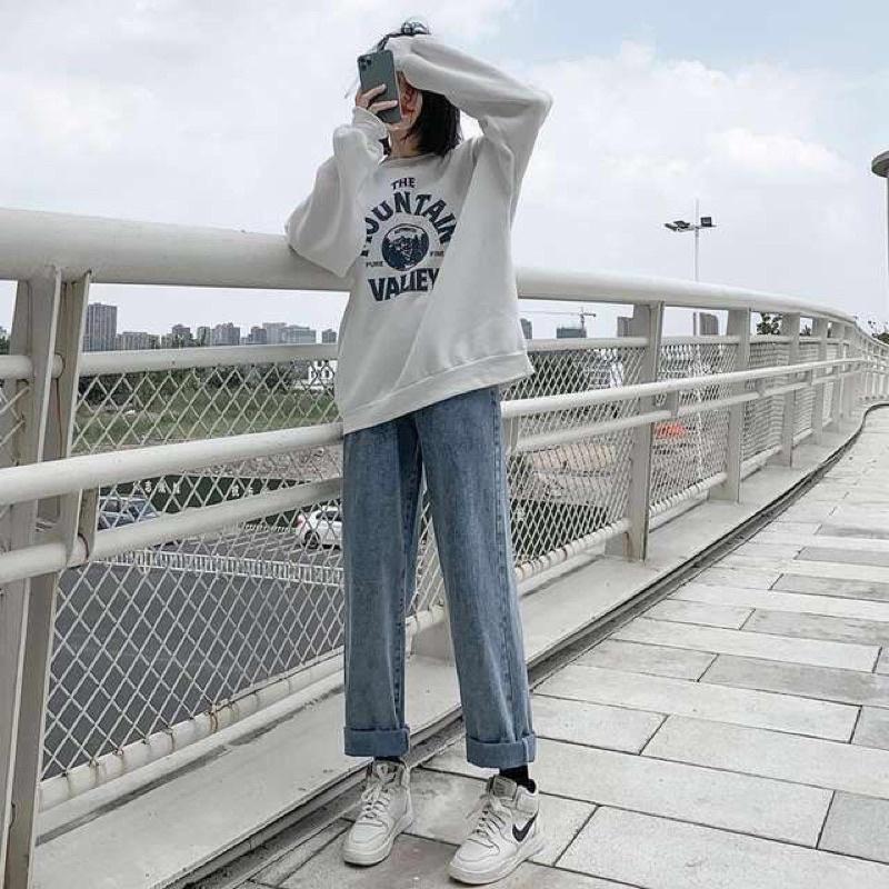 Quần bò nữ,quần jeans ống rộng lưng cao, vải bò dày dặn chuẩn Qc shop cam kết chất lượng 100%