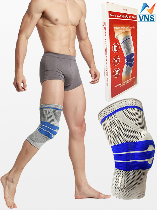 Băng Bảo Vệ Khớp Gối 360 Vnsport - Vn019, Hỗ Trợ Chấn Thương Gối, Bảo Vệ Dây Chằng Gối, Sụn Chêm, Bánh Chè Gối, Đau Nhức Khớp Gối, Thoái Hóa Khớp Gối - Xám - L