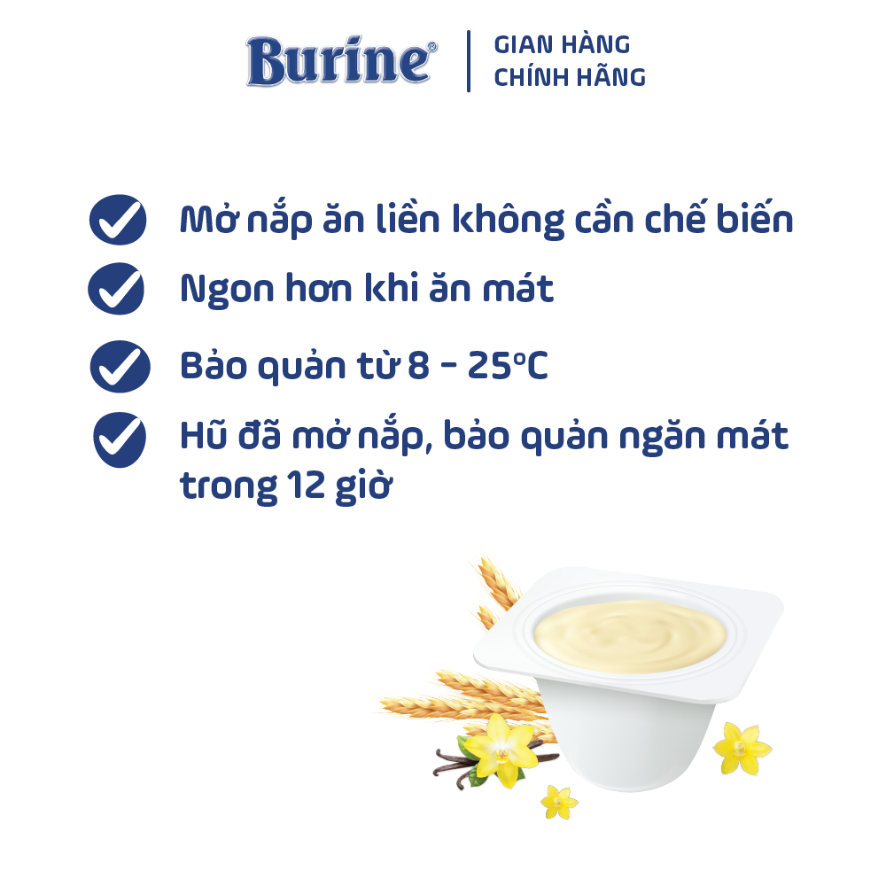 Cháo sữa ăn dặm Burine Vị Vani - Dành cho trẻ từ 6 tháng tuổi (vỉ 6 hũ x 50g)