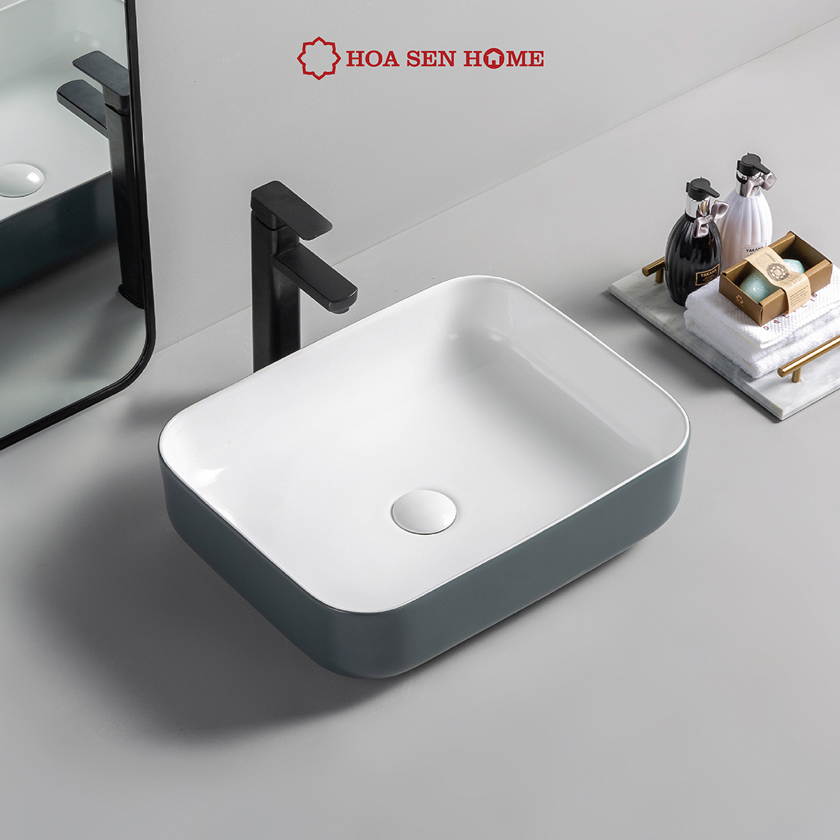 Lavabo đặt bàn TUSLO Pro PALL013, sứ vuông dương bàn, chất liệu sứ Ceramic cao cấp, công nghệ men Nano kháng khuẩn đến 89% - Hàng chính hãng