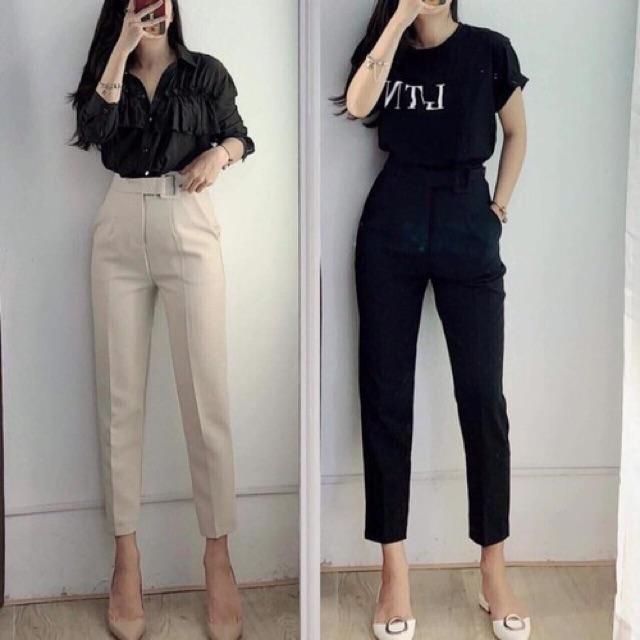 MUA 2 GIẢM 25K_QUẦN BAGGY Quần Tây công sở tuyết mưa phối đai