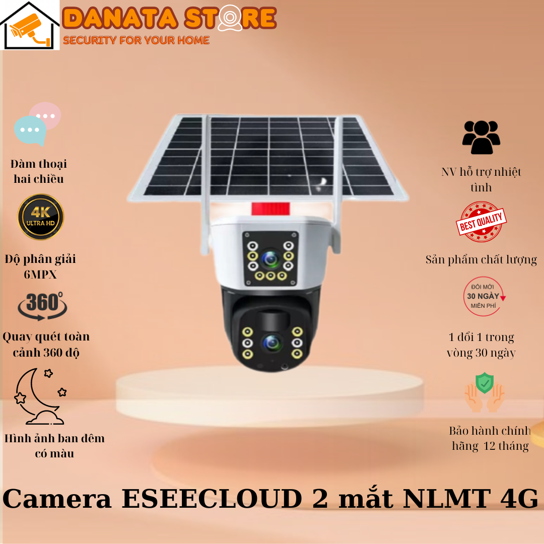 (Lỗi 1 đổi 1) Camera ngoài trời dùng sim 4G năng lượng mặt trời, 2 ống kính - Hàng chính hãng