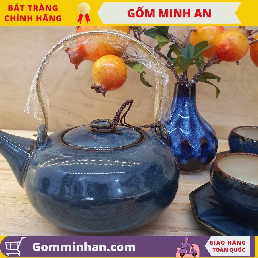 Bộ ấm trà Bát tràng men hỏa biến màu xanh, ấm chén sứ- Gốm Sứ Bát Tràng- Gốm Minh AN