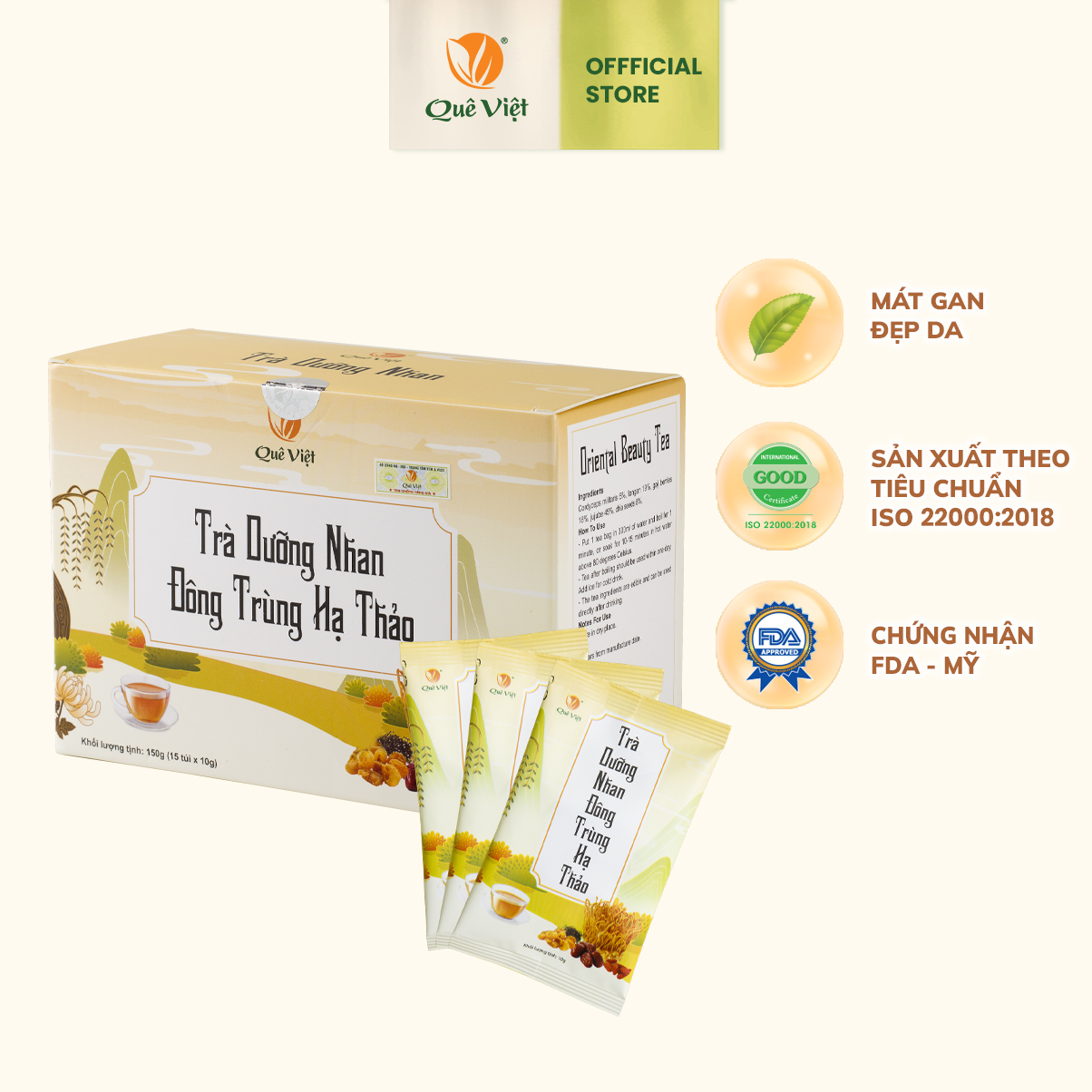 Trà dưỡng nhan đông trùng hạ thảo - Hộp 150g (10g x 15 túi)