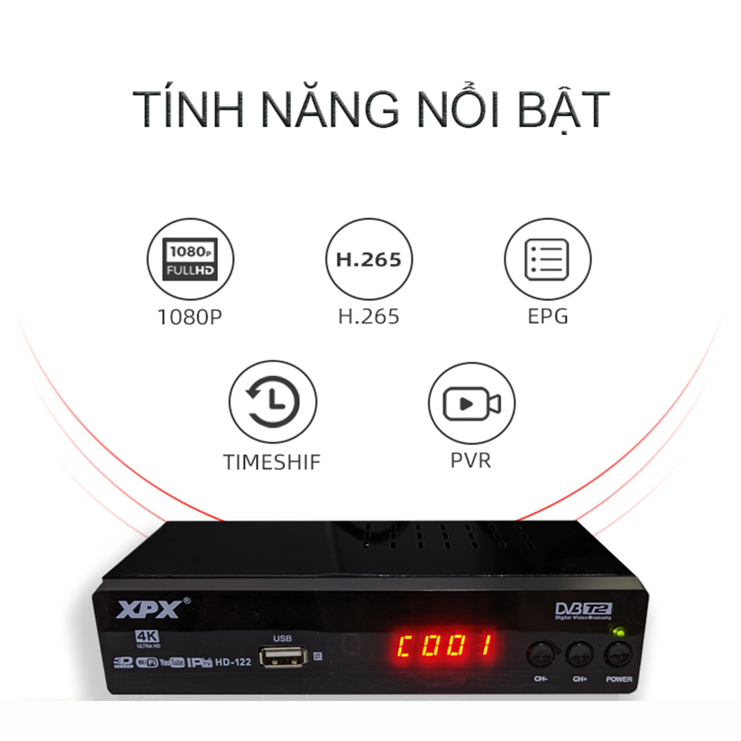 Đầu thu truyền hình mặt đất XPX - Đầu thu kỹ thuật số DVB T2 kèm râu WIFI Chính Hãng