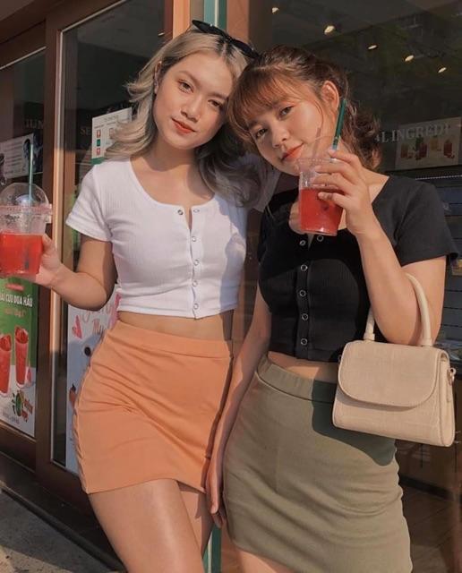 ÁO CROPTOP NÚT BẤM TAY NGẮN GÂN XỊN