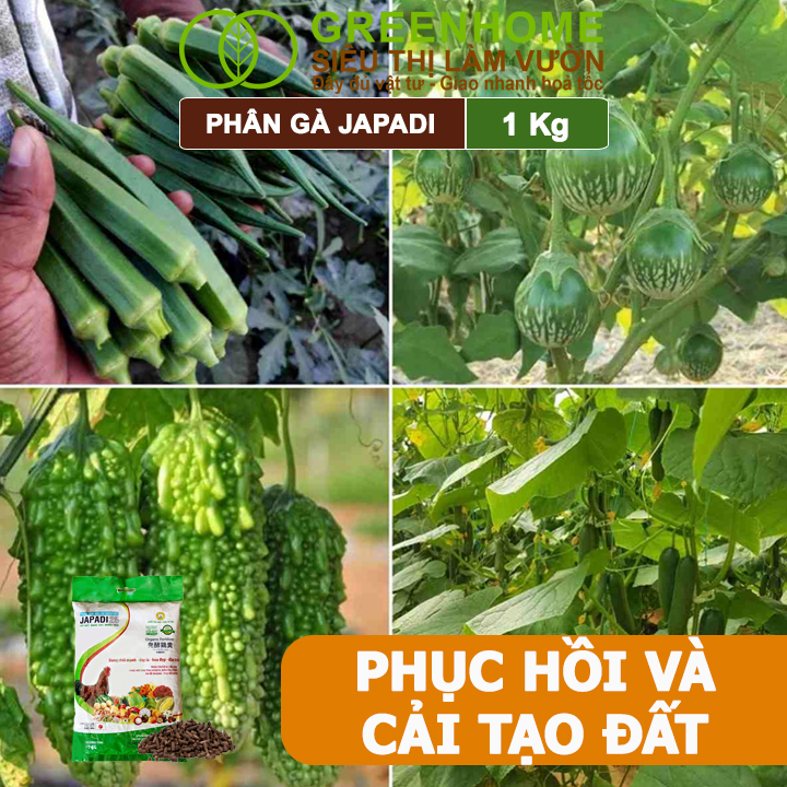 Phân Gà Greenhome Japadi, Bao 1kg, Nhập Khẩu Nhật, Viên Nén, Tốt Đất, Hữu Cơ, Nhiều Trái