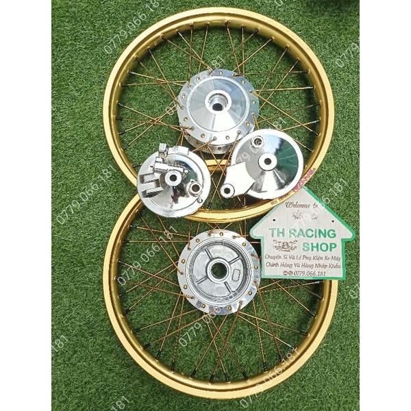 BÁNH CĂM CHO XE WAVE DREAM CUB THẮNG ĐÙM NIỀNG NHÔM BANZAI THÁI LAN ĐÙM MA CROM CĂM VÀNG CHÂN ĐEN KÈM THEO 2 MÁ ĐÙM ĐÃ RÚT CĂM