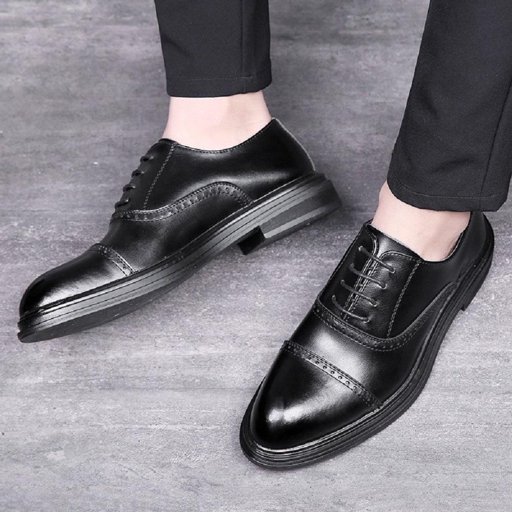 Giày Tây Oxford Nam Công Sở TIBAS Da Bò Nguyên Tấm Màu Đen, Đế Cao 4cm Lịch Lãm, Sang Trọng