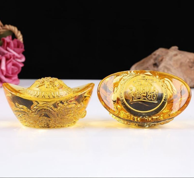 Thỏi vàng lưu ly 5cm chạm rồng phong thủy Thần Tài may mắn