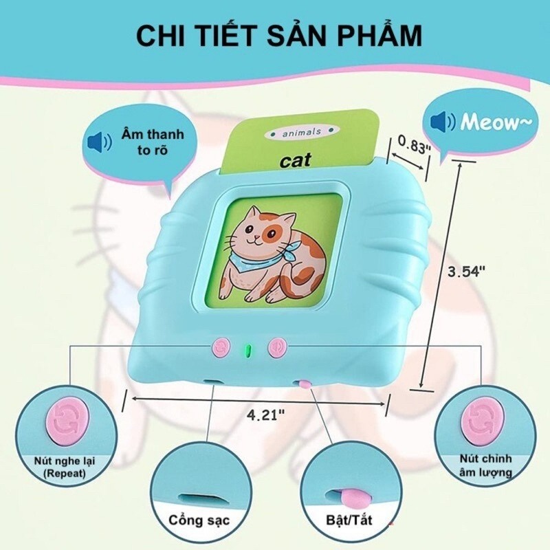 Máy Học Đọc Thẻ Tiếng Anh Và Tiếng Việt Flashcard 224 Từ Vựng Dùng Pin Sạc