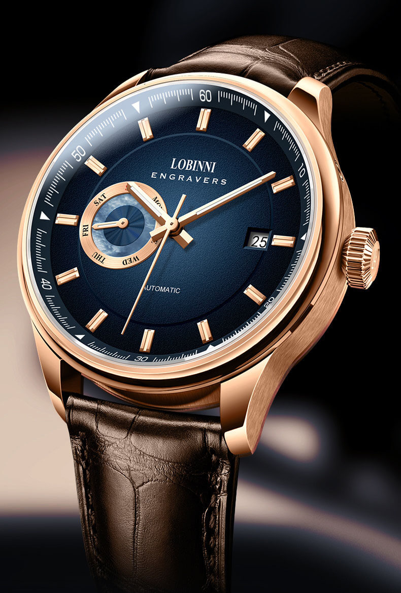 Đồng hồ nam chính hãng LOBINNI L17017-1 full box,hàng mới 100% ,kính sapphire chống nước,chống xước,dây da xịn ,kiểu dáng đơn giản ,mặt xanh size 40mm