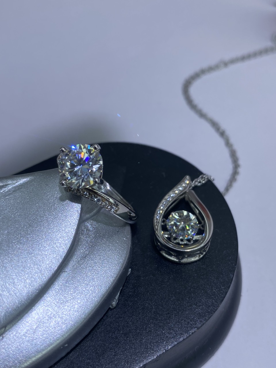 Bộ trang sức Bạc 925 xi Kim viên chủ Kim Cương nhân tạo Moissanite hạt 1.0 carat (6.5mm) -  S10.102.238