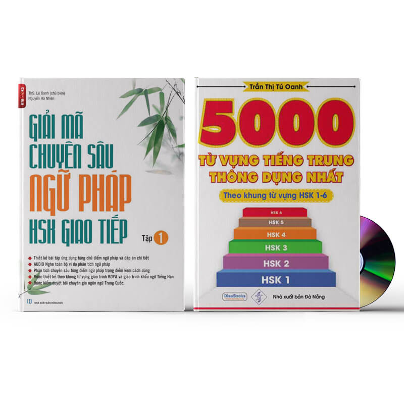 Sách- Combo 2 sách 5000 từ vựng tiếng Trung thông dụng nhất theo khung HSK từ HSK1 đến HSK6+Giải Mã Chuyên Sâu Ngữ Pháp HSK Giao Tiếp Tập 1 +DVD tài liệu