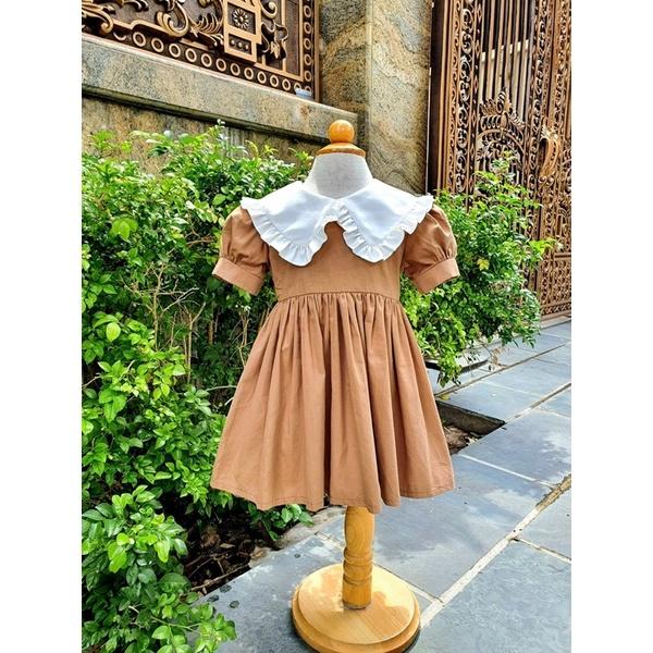 Váy Nâu Tây Bé Gái 4 Đến 18kg Chất Thô Lụa Mềm Mát