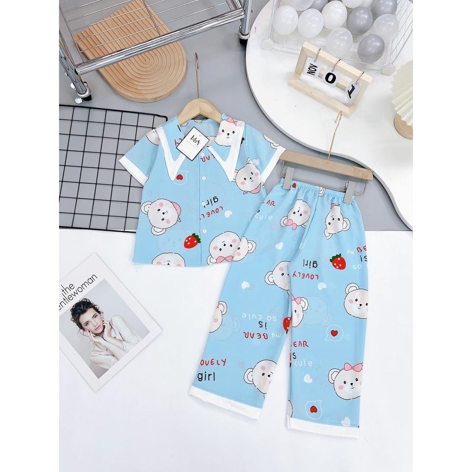 Đồ bộ bé gái, bộ pijama áo ngắn tay quần dài cho bé gái size 18-35kg chất lụa mango mềm mát