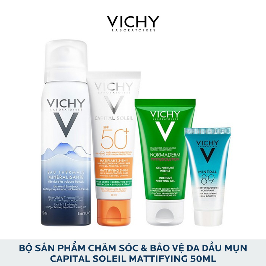 Bộ Sản Phẩm Chăm Sóc &amp; Bảo Vệ Da Dầu Mụn VICHY Capital Soleil Mattifying 50ml