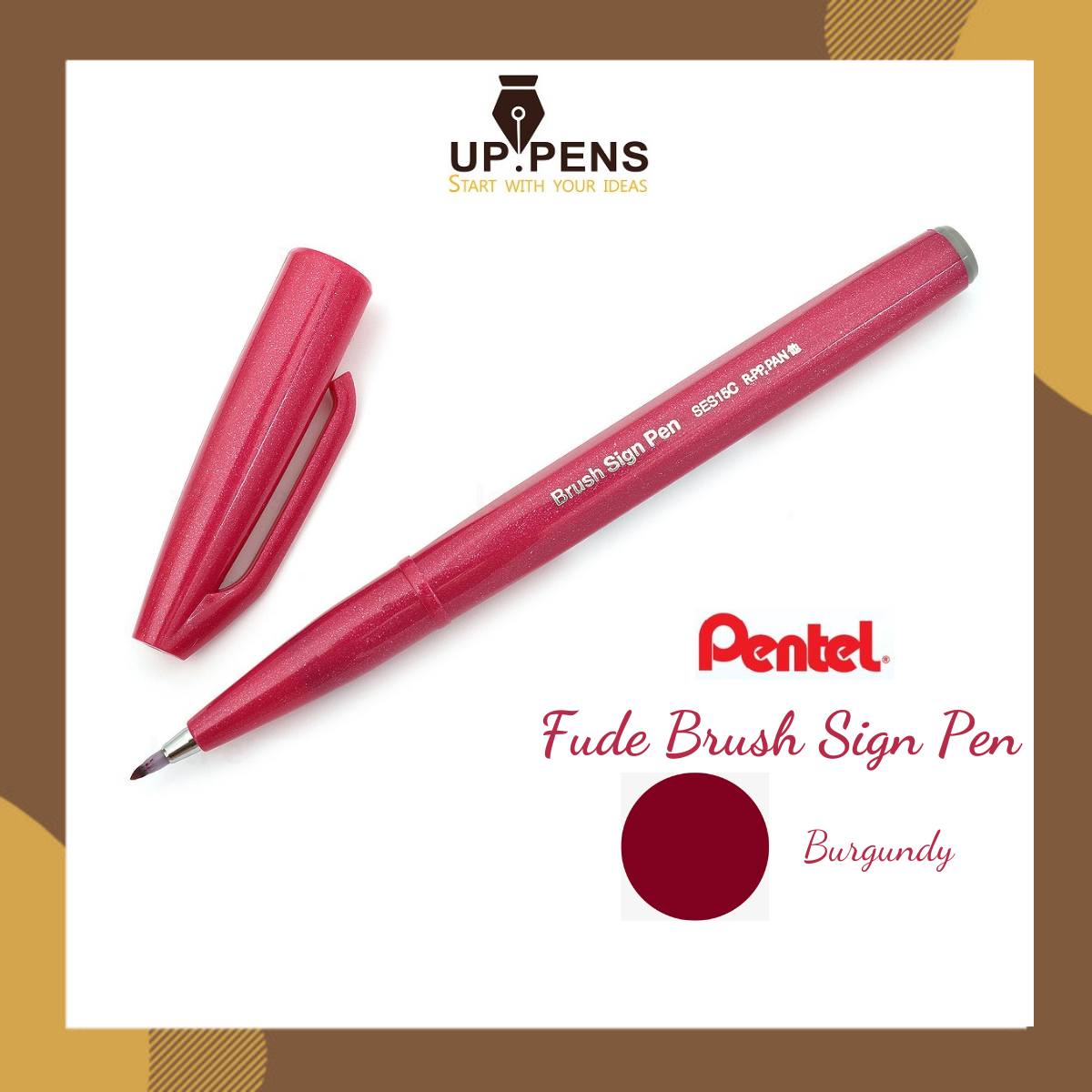 Bút lông viết calligraphy Pentel Fude Touch Brush Sign Pen - Màu đỏ tía (Burgundy - Red)