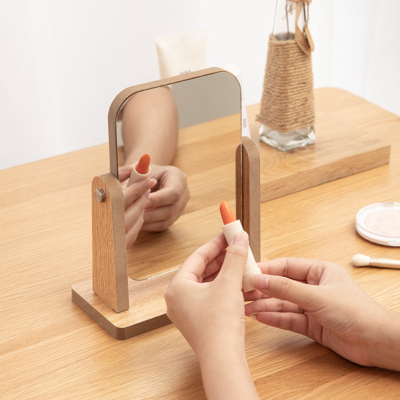 Gương trang điểm để bàn cao cấp gương soi di động bằng gỗ xoay gập tiện lợi phong cách châu Âu - Tặng 1 băng đô trang điểm vải nhung màu ngẫu nhiên