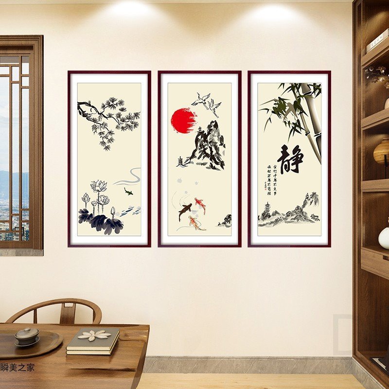 Decal dán tường tranh phong cảnh thư pháp