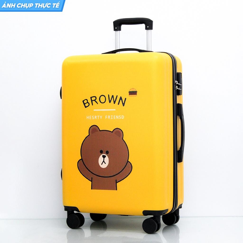 Vali Tay Kéo Nhôm Vỏ Nhựa In Hình Gấu Brownie Line Friends Cute Phô Mai Que Size 20 24 26