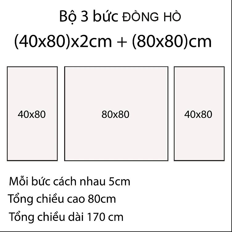 Tranh Đồng Hồ Decor Bộ 3 Bức Thuận Buồm Xuôi Gió Sang Trọng - Tranh Tráng Gương Kết Hợp Đồng Hồ Giá Xưởng