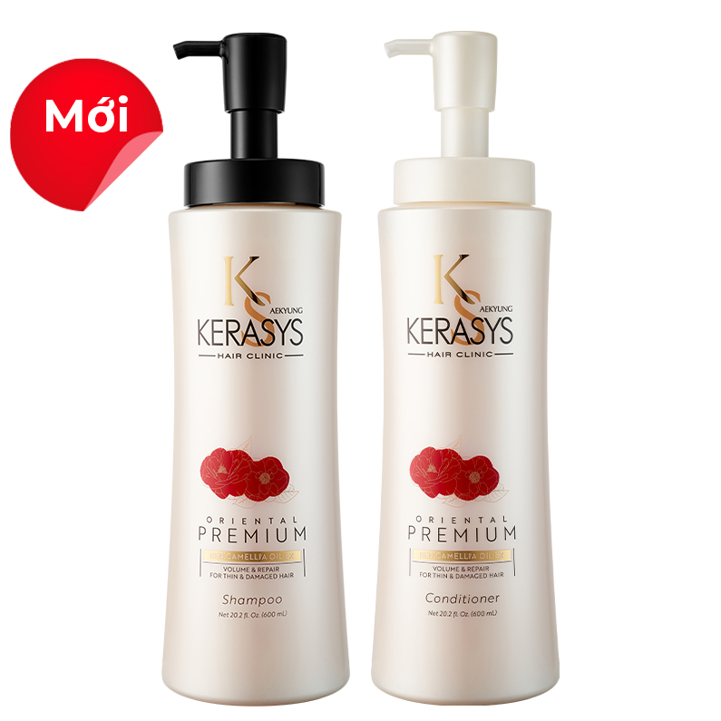 Dầu gội xả tinh dầu hoa trà đỏ giúp phục hồi và làm phồng tóc Kerasys Premium Red Camellia Hàn Quốc 600ml