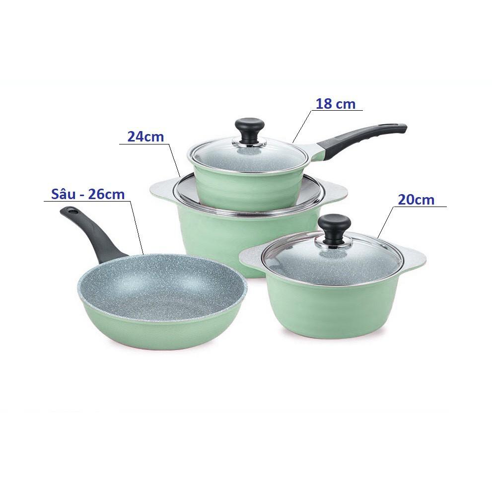 Bộ 4 Nồi Chảo Chống Dính ECORAMIC Sky Pot Nồi 18CM 20CM 24CM Chảo Sâu 26CM