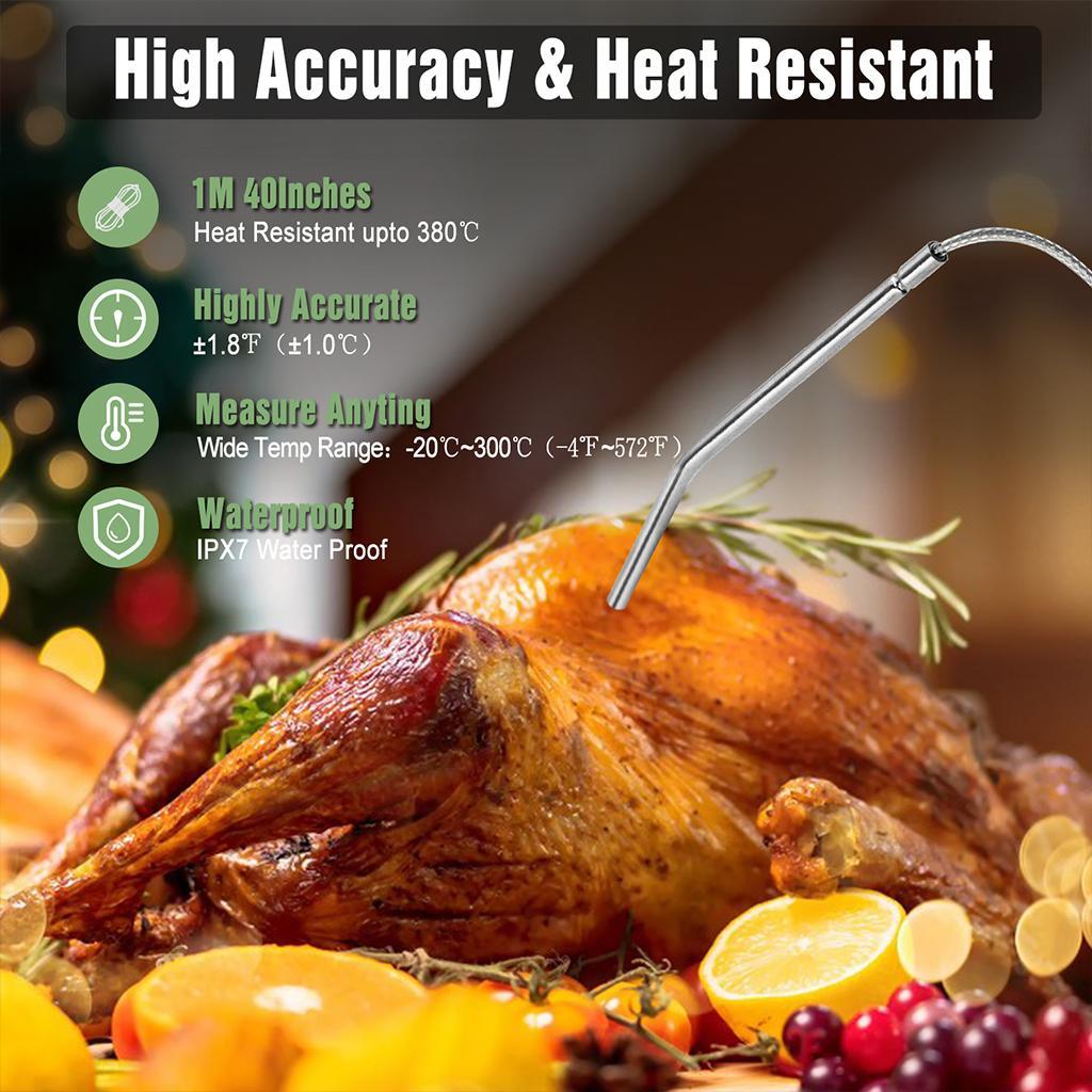 Digital Meat Thermometer Instant Read Timer Function Stainless Steel Probe