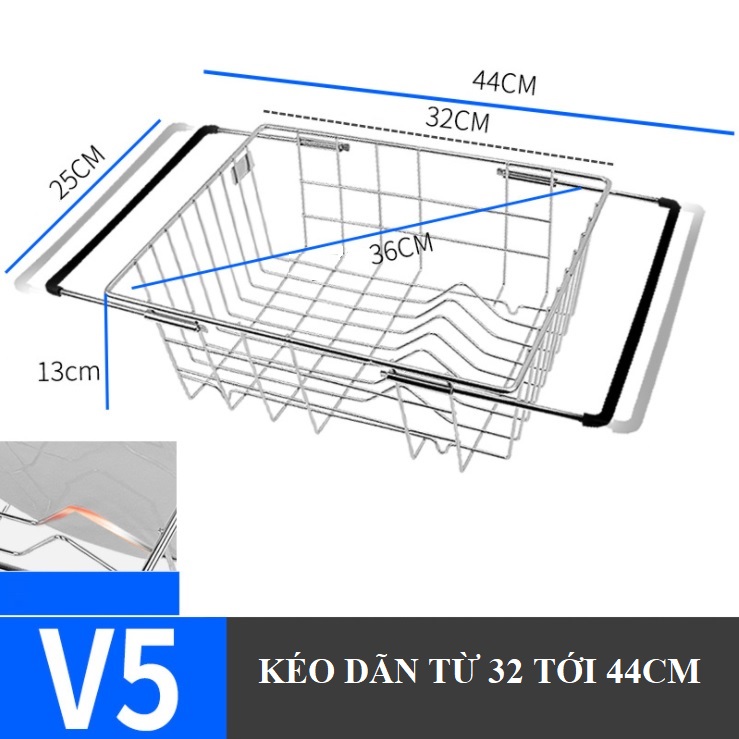 Khay Để Hoa Quả Chén Dĩa Đặt Trên Bồn Chậu Rửa Inox 304 Co Dãn từ 32-44Cm - Kệ Úp Chén Đĩa cho Bồn Rửa