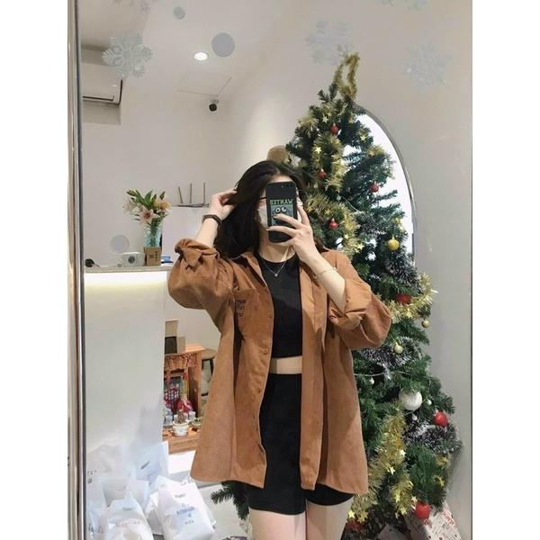 Áo khoác sơmi kaki nhung gân có túi unisex ulzzang nam nữ AK848