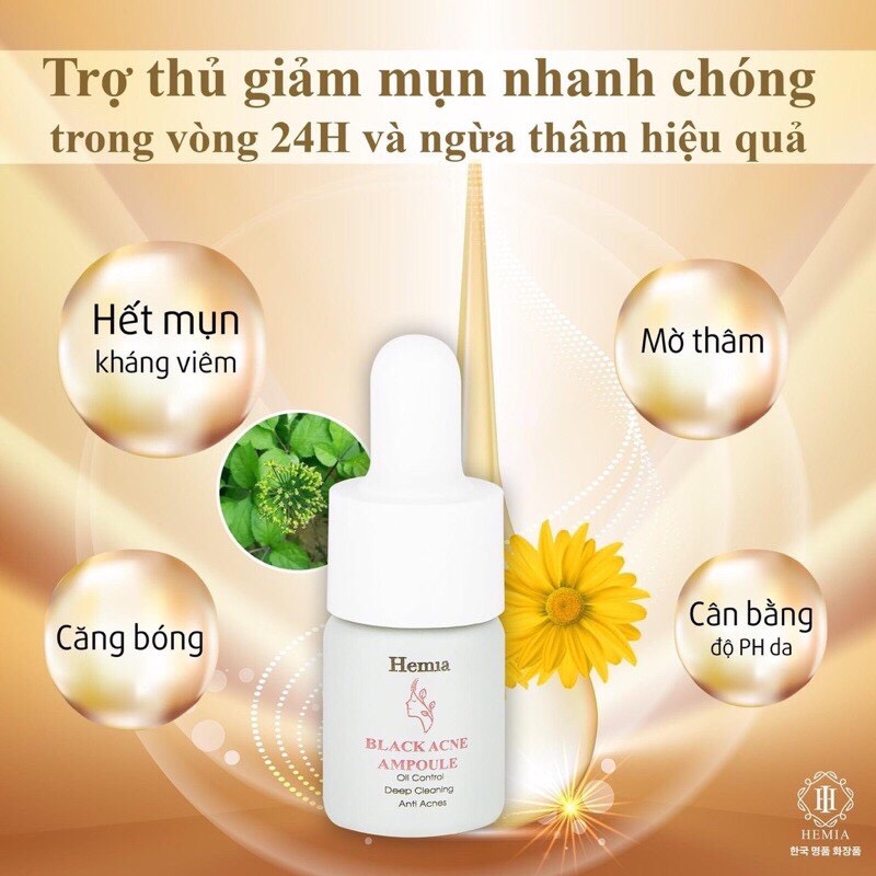 Detox Mụn 24H Hemia Black Acne Ampoule Giúp Da Hết Mụn-Giảm Thâm-Căng Bóng-Se Khít Lỗ Chân Lông-Made In Korea