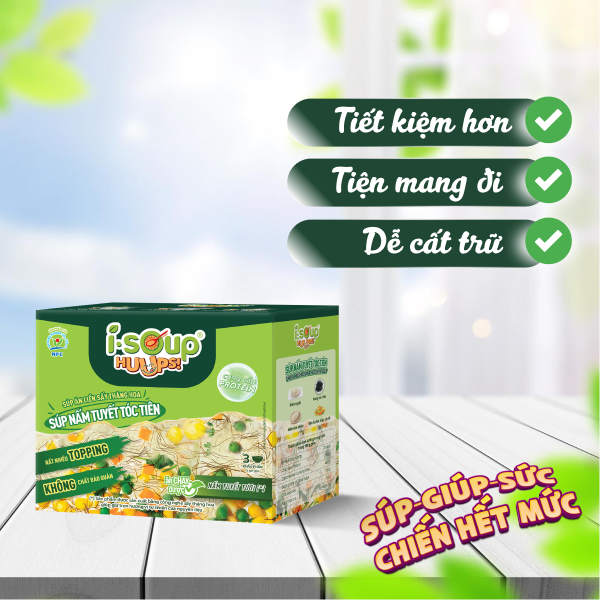 Súp Nấm Tuyết Tóc Tiên Ăn Liền ISOUP HUUPS Ngon,Dinh Dưỡng,Tiện Lợi (Hộp X 3 Viên) - Súp Ăn Liền Sấy Thăng Hoa