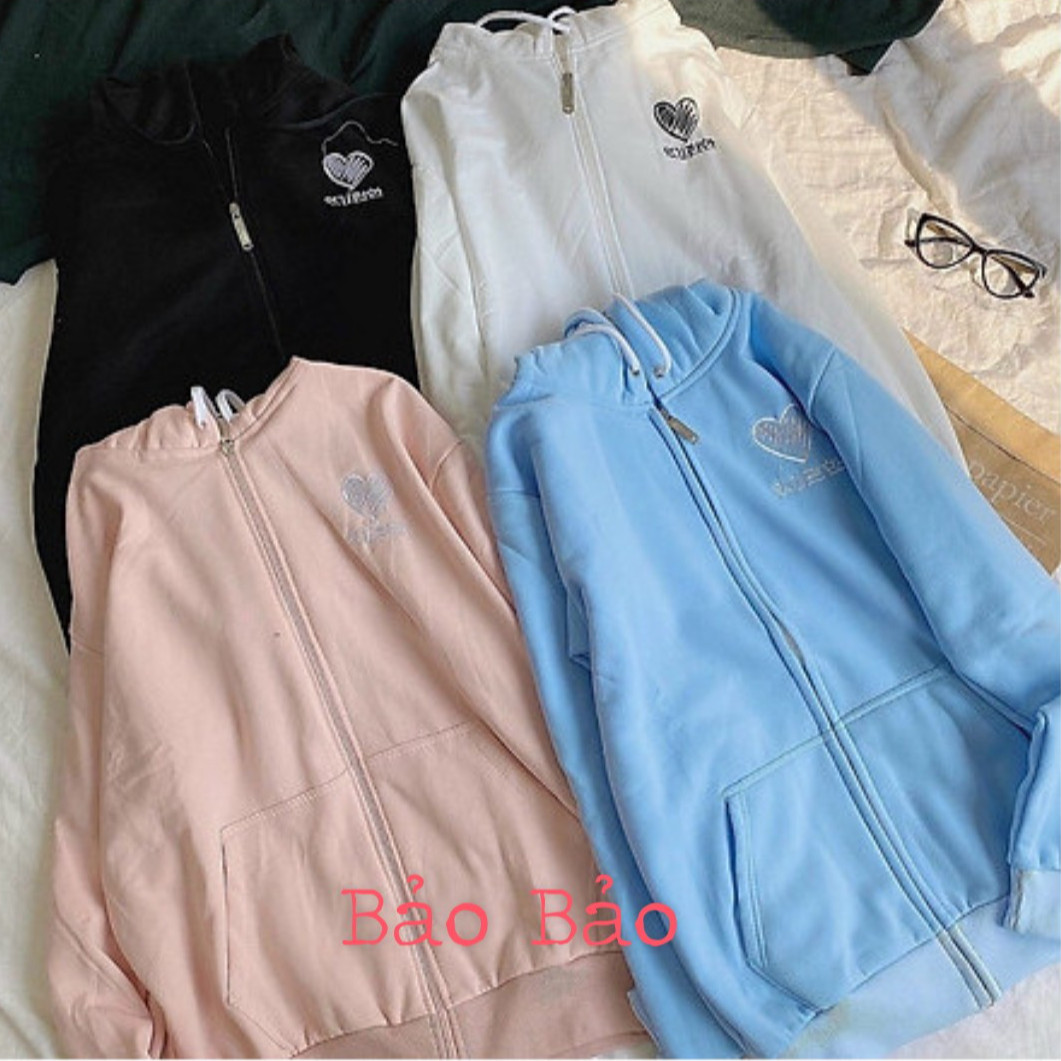 Áo khoác nỉ hoodie nam nữ thêu tim, chất nỉ mềm mịn, form rộng hàn quốc 